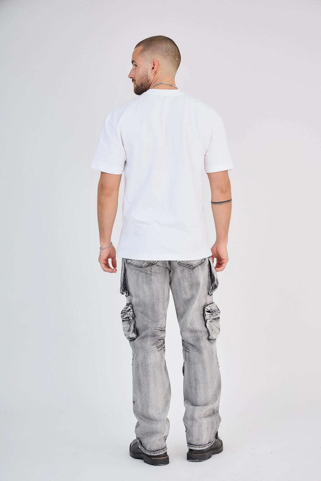 Jean Cargo Multi-Poches Délavé Gris Clair