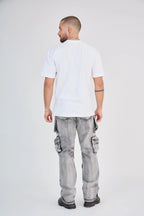 Light Grey Washed Multi-Pocket Cargo Jeans