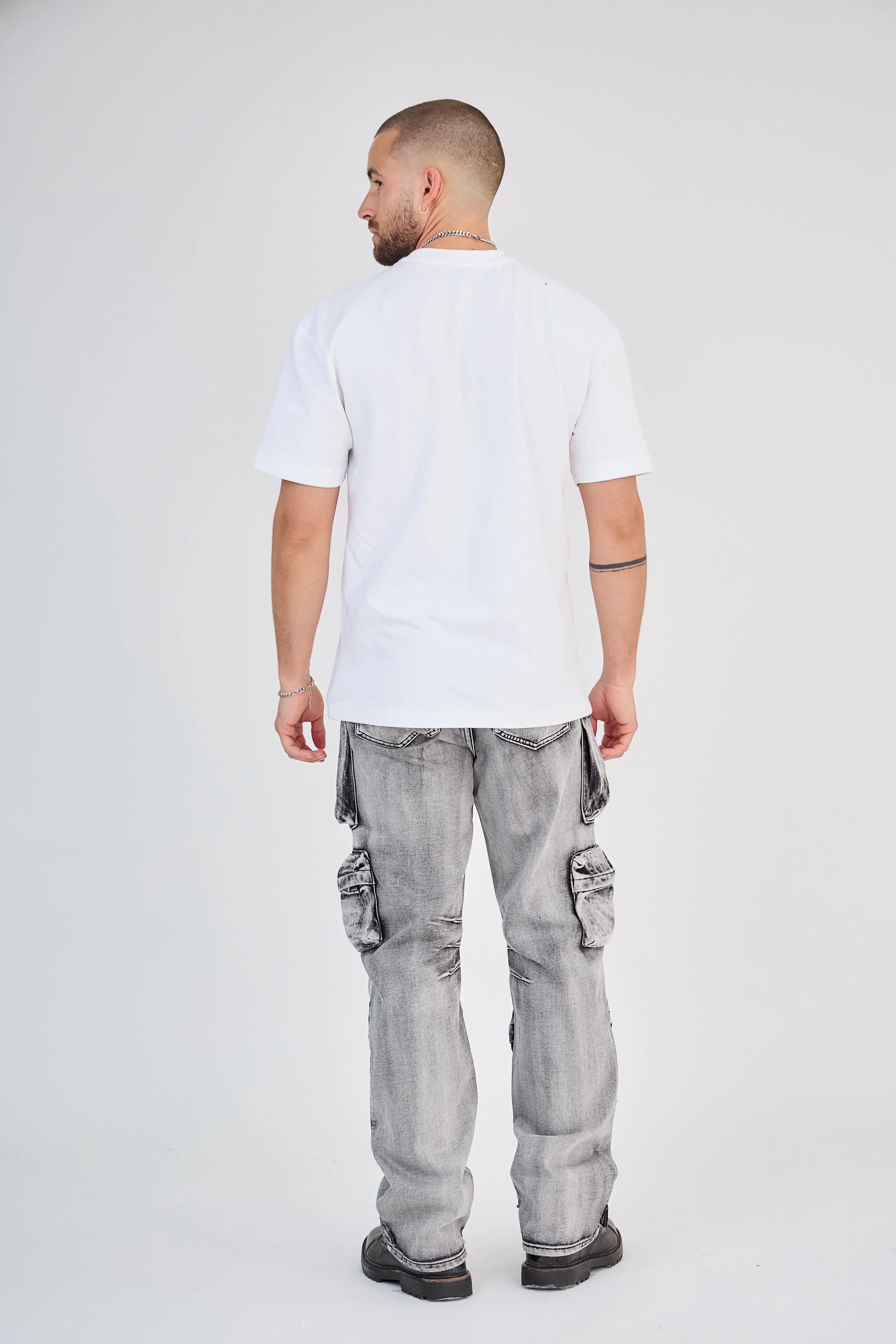 Jean Cargo Multi-Poches Délavé Gris Clair