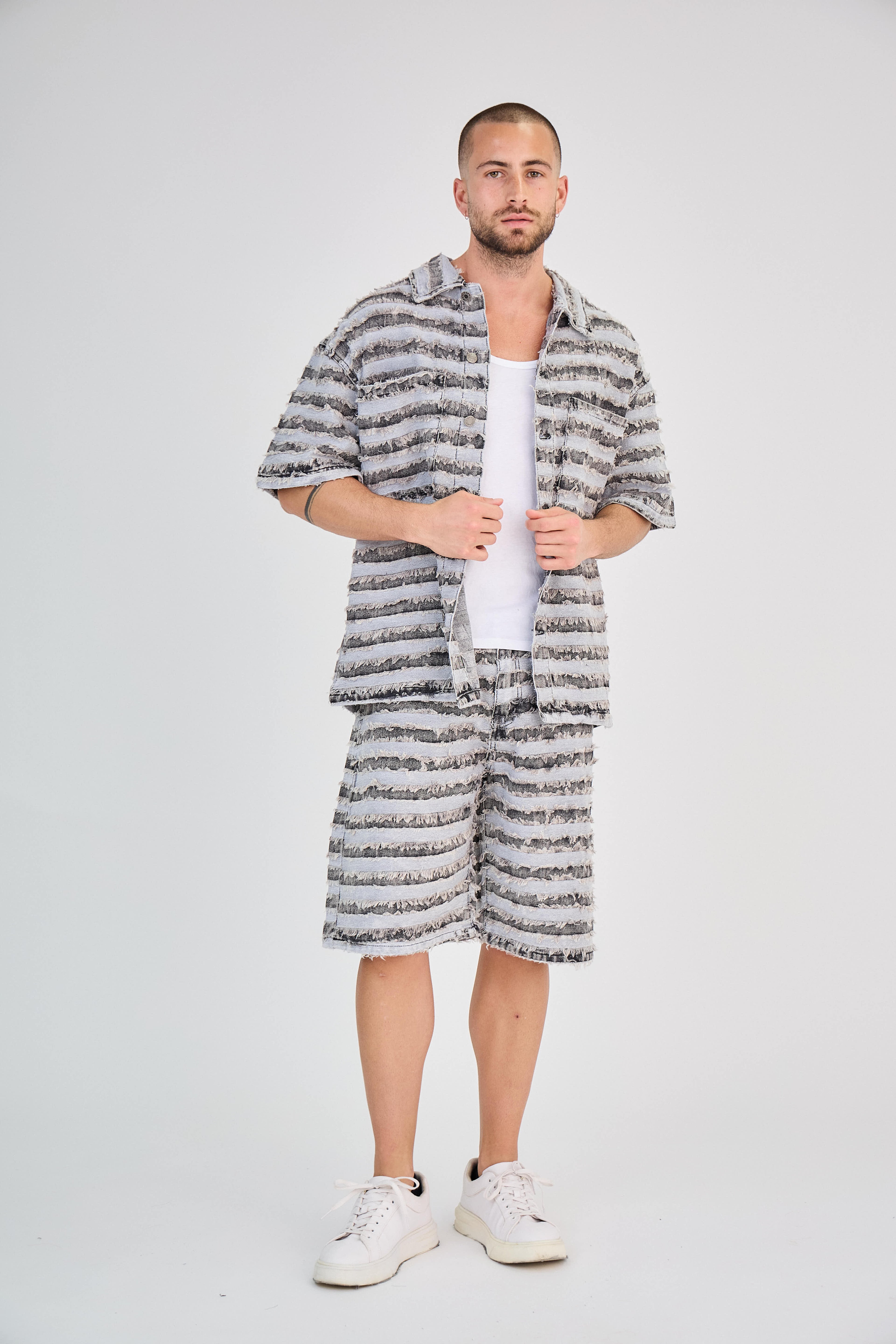 Ensemble Jeans Rayé Gris Clair