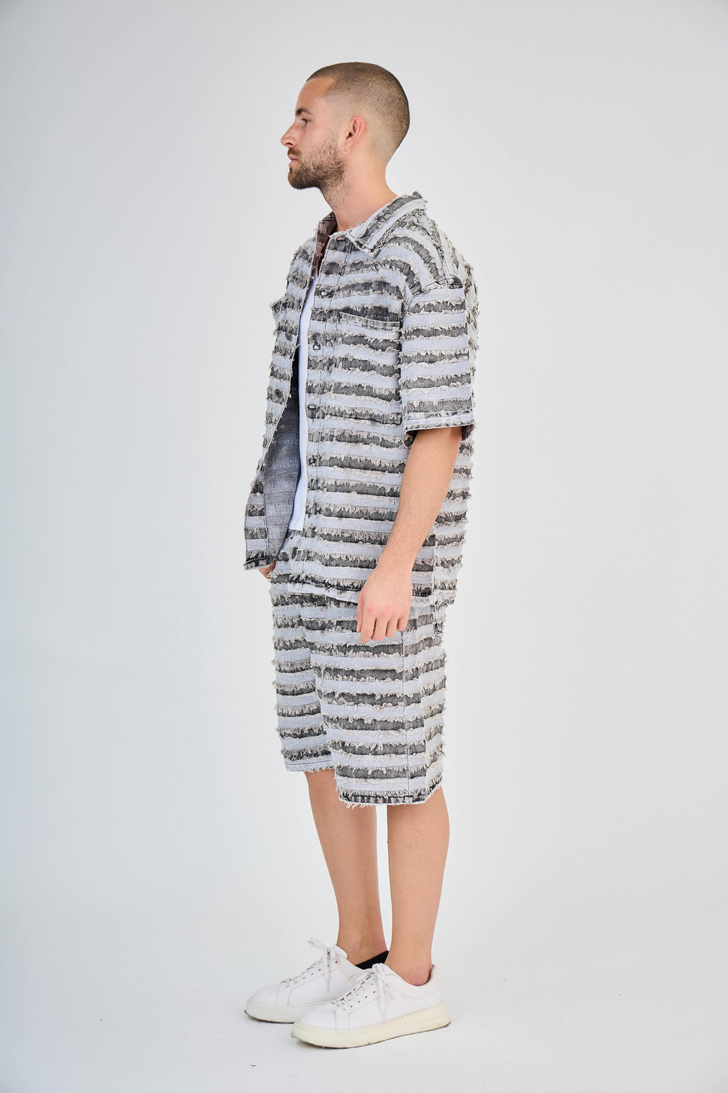 Ensemble Jeans Rayé Gris Clair