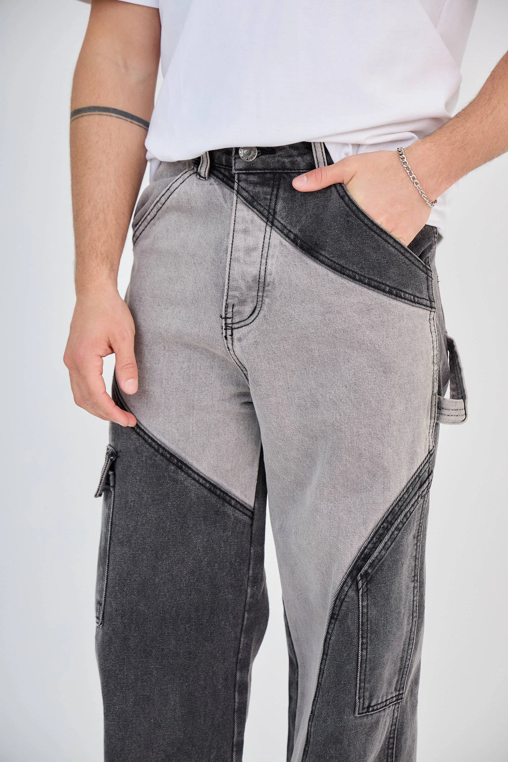 Jean Cargo Bicolore Noir/Gris