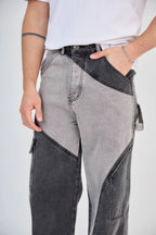 Black/Grey Two-Tone Cargo Jeans