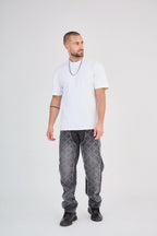 Black Grey Medium Wash Studded Straight Jeans