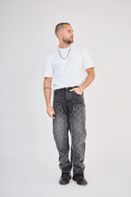 Black Grey Medium Wash Studded Straight Jeans