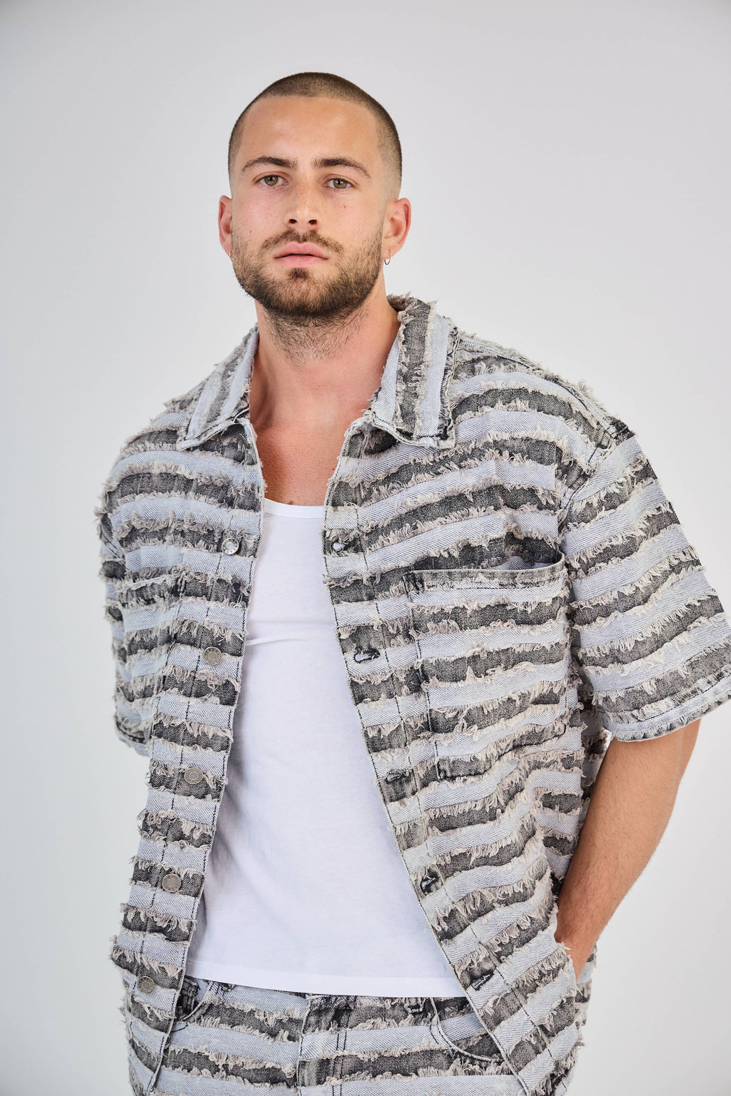 Ensemble Jeans Rayé Gris Clair