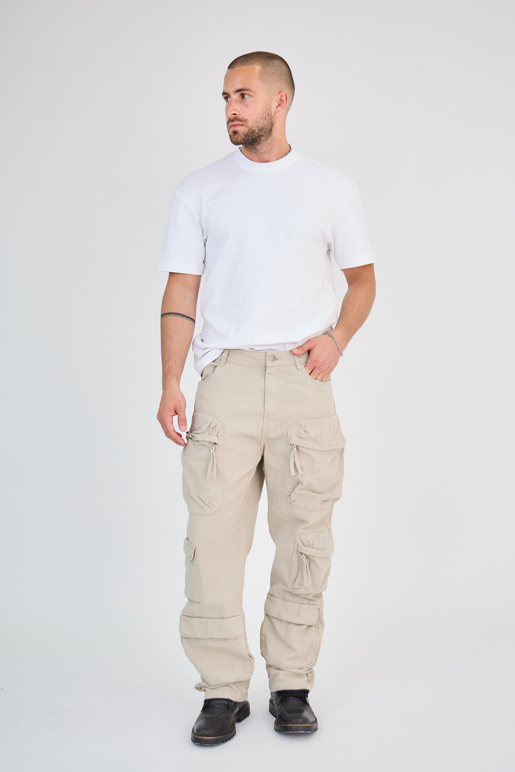 Pantalon Cargo Beige Zippé