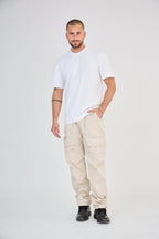 Beige Zip Cargo Pants