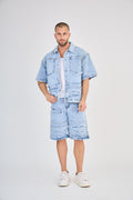 Blue Patchwork Jeans Set