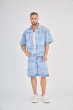 Blue Patchwork Jeans Set