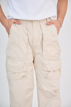Beige Multi-Pocket Cargo Pants