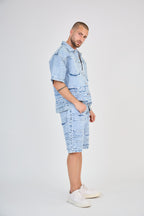 Blue Patchwork Jeans Set