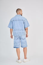 Blue Patchwork Jeans Set
