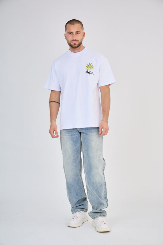 T-shirt Blanc Imprimé Palmier