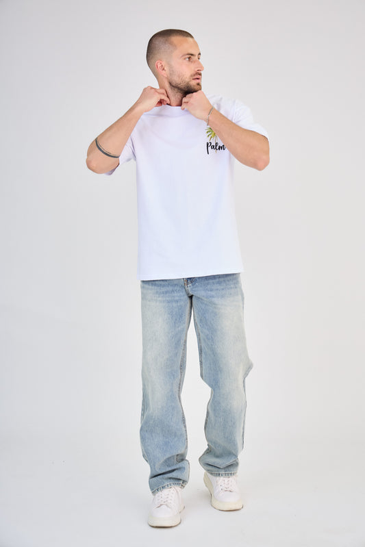 T-shirt Blanc Imprimé Palmier