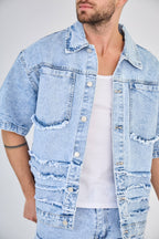 Blue Patchwork Jeans Set