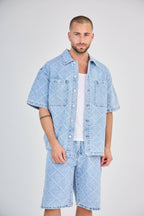 Blue Patchwork Jeans Set