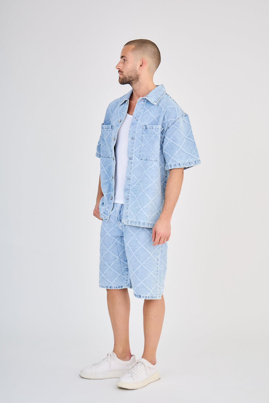 Blue Checkered Jeans Set