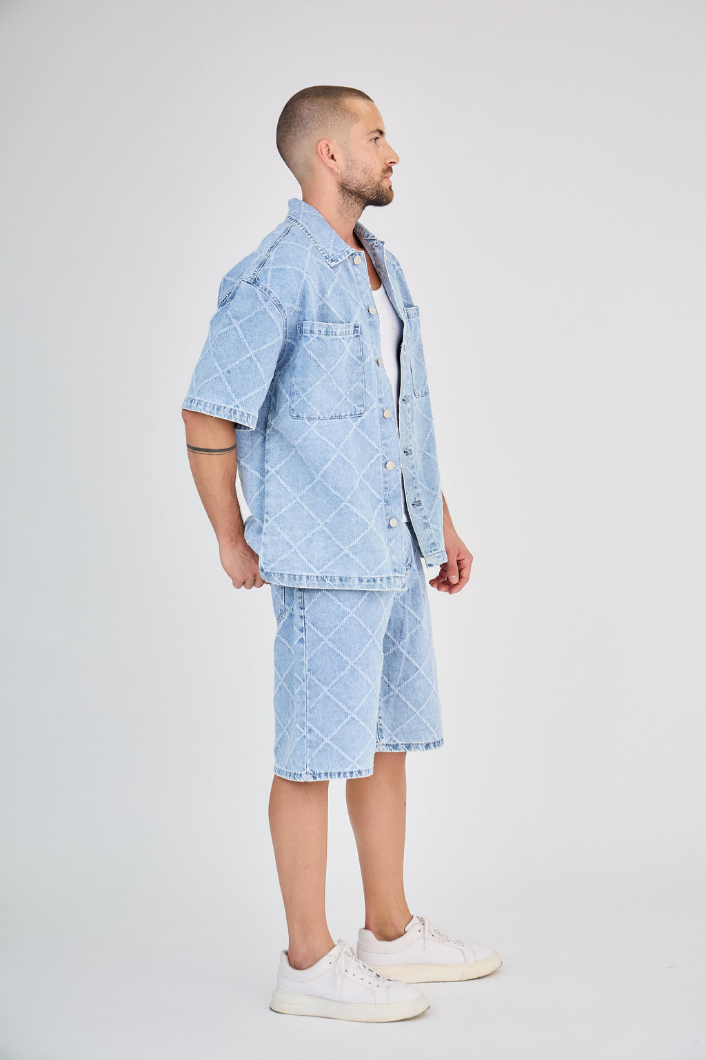 Blue Checkered Jeans Set