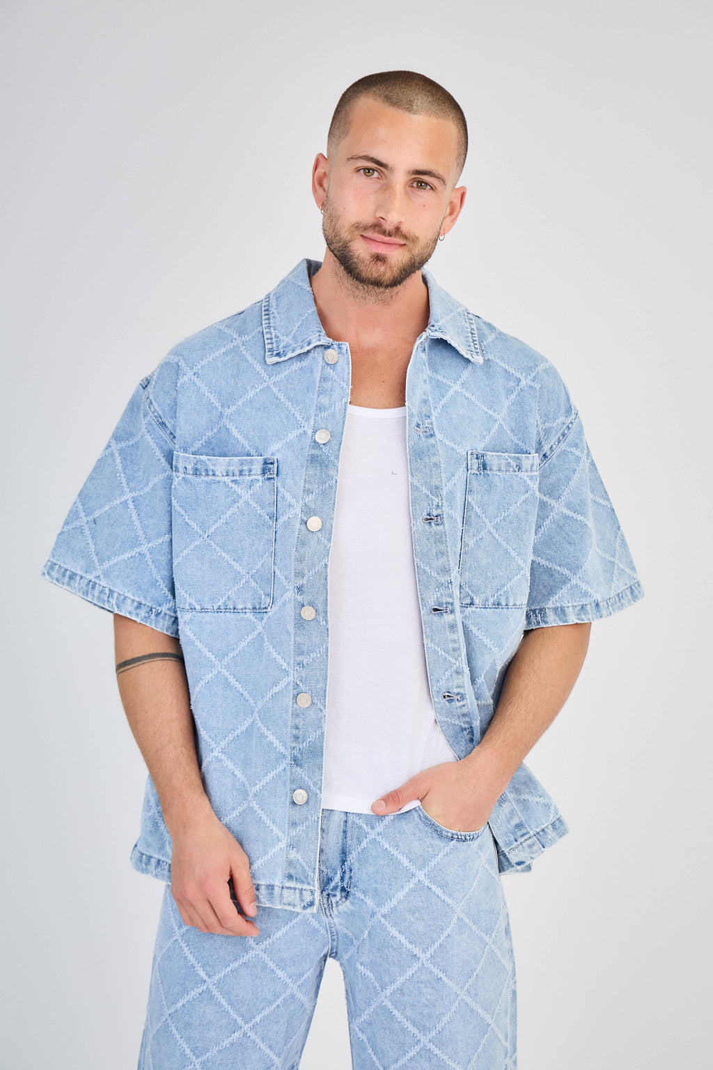 Blue Checkered Jeans Set