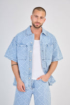 Blue Checkered Jeans Set