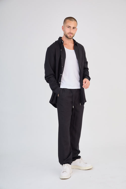 Black Long Sleeve Linen Shirt