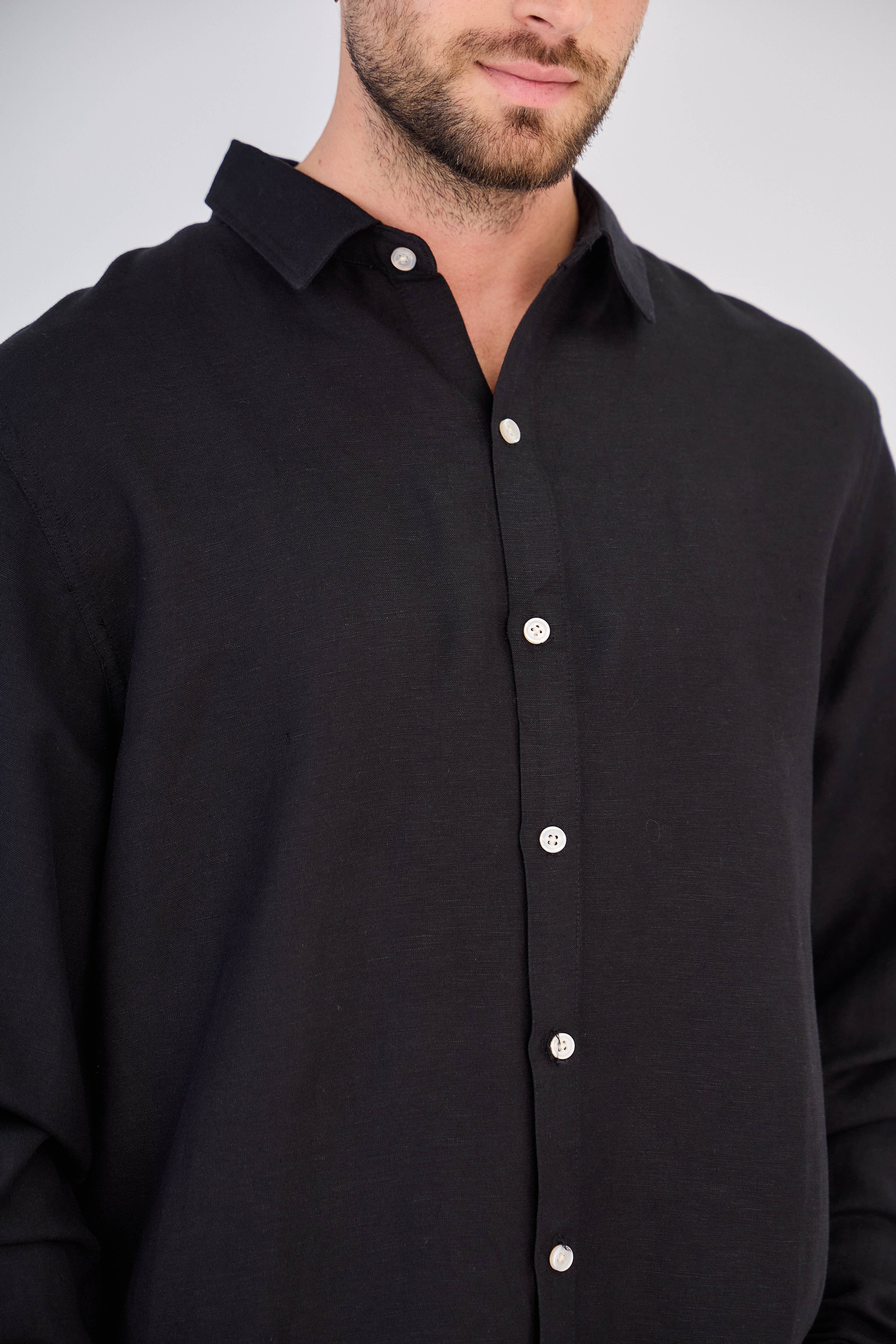 Chemise en Lin Manches Longues Noire