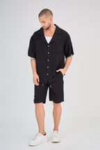 Black Short Sleeve Linen Shirt