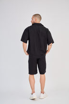 Black Short Sleeve Linen Shirt