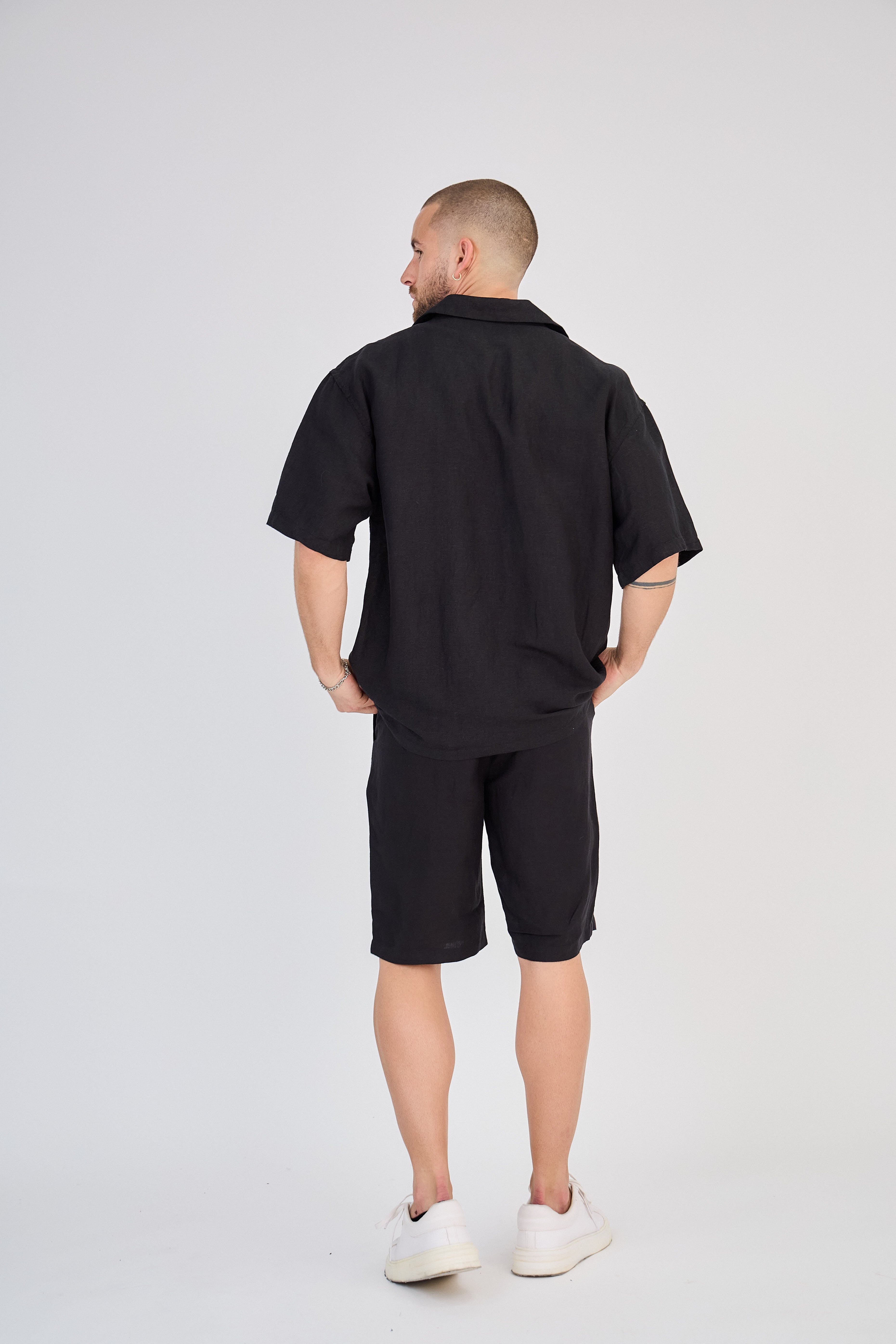 Chemise en Lin Manches Courtes Noir