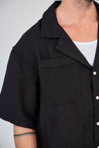 Black Short Sleeve Linen Shirt