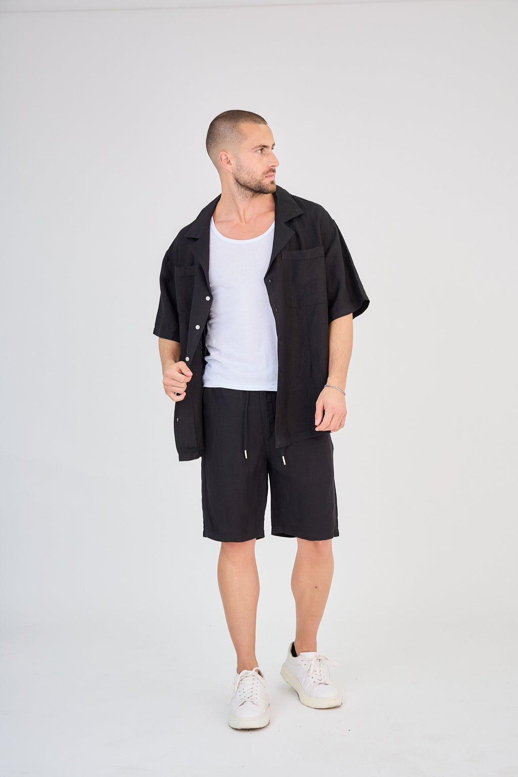 Chemise en Lin Manches Courtes Noir