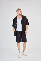 Black Short Sleeve Linen Shirt