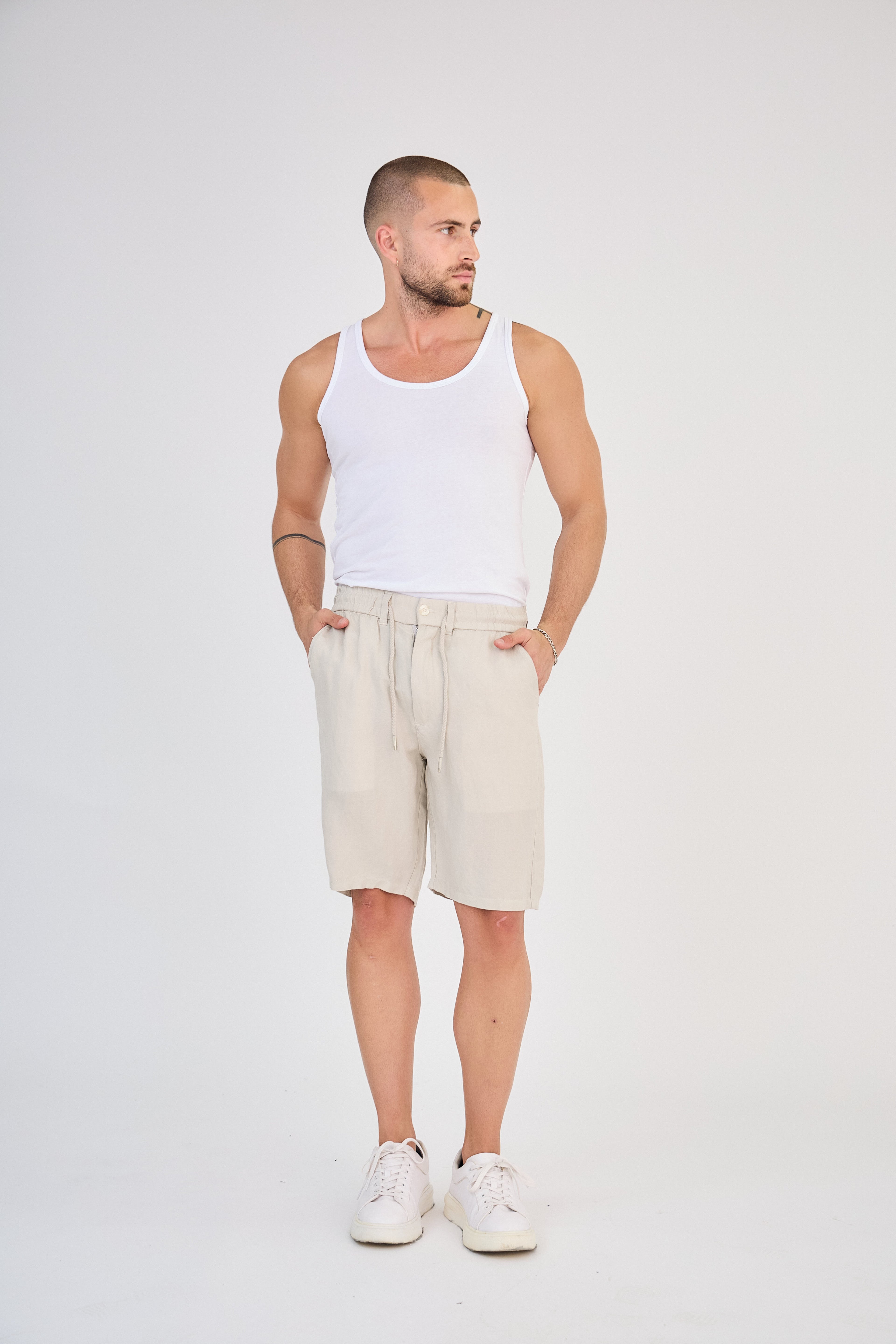 Beige Linen Shorts