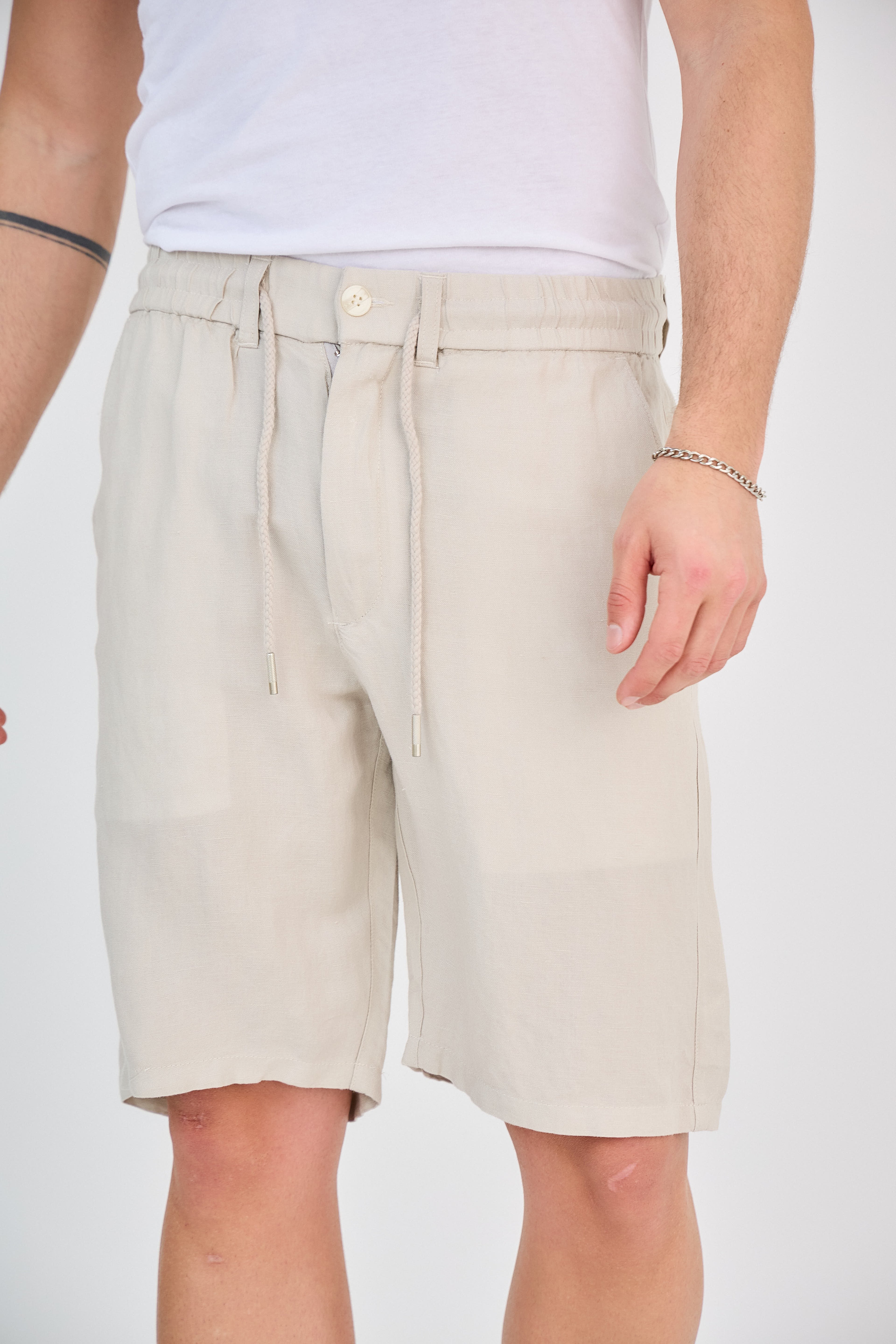 Beige Linen Shorts
