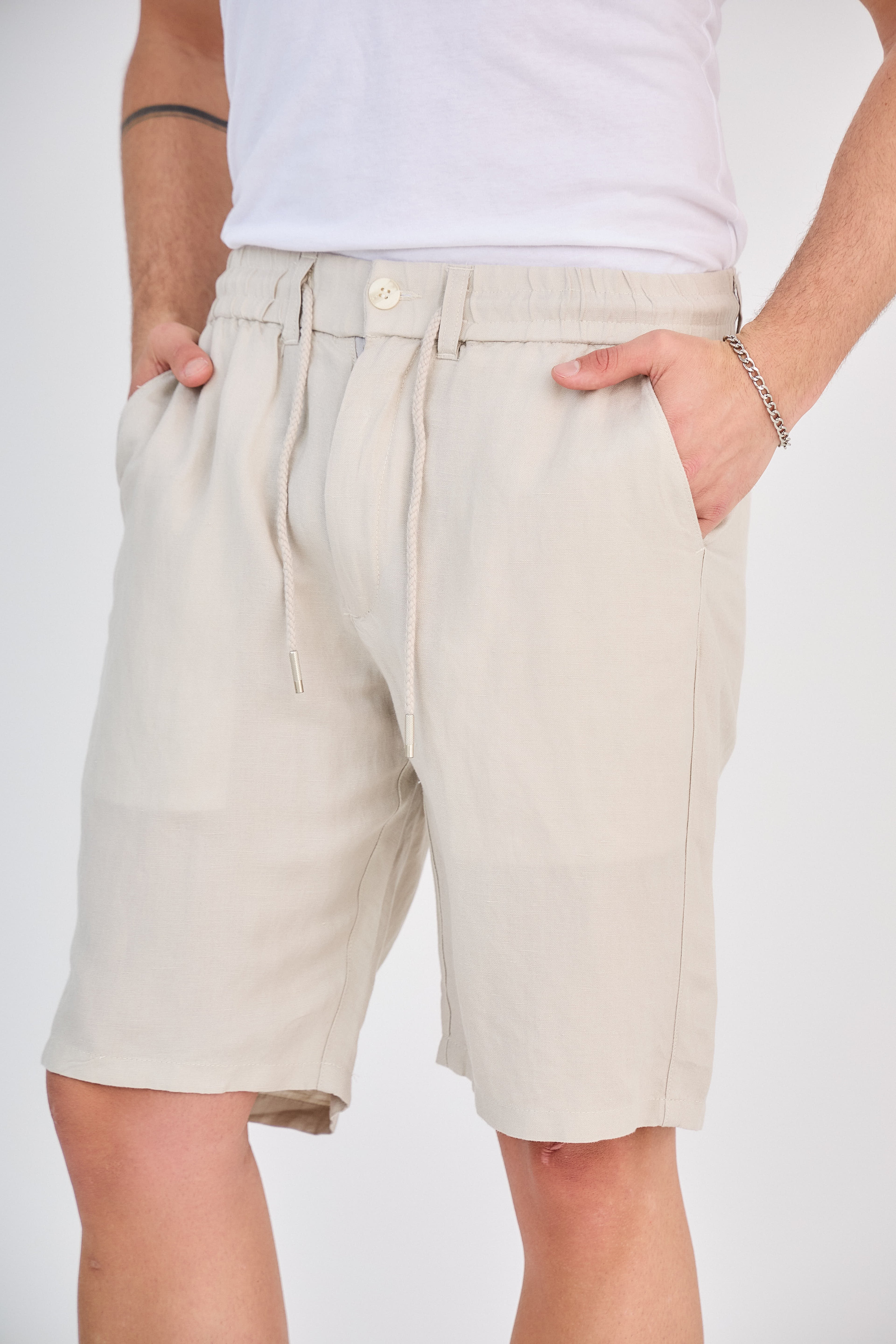 Beige Linen Shorts