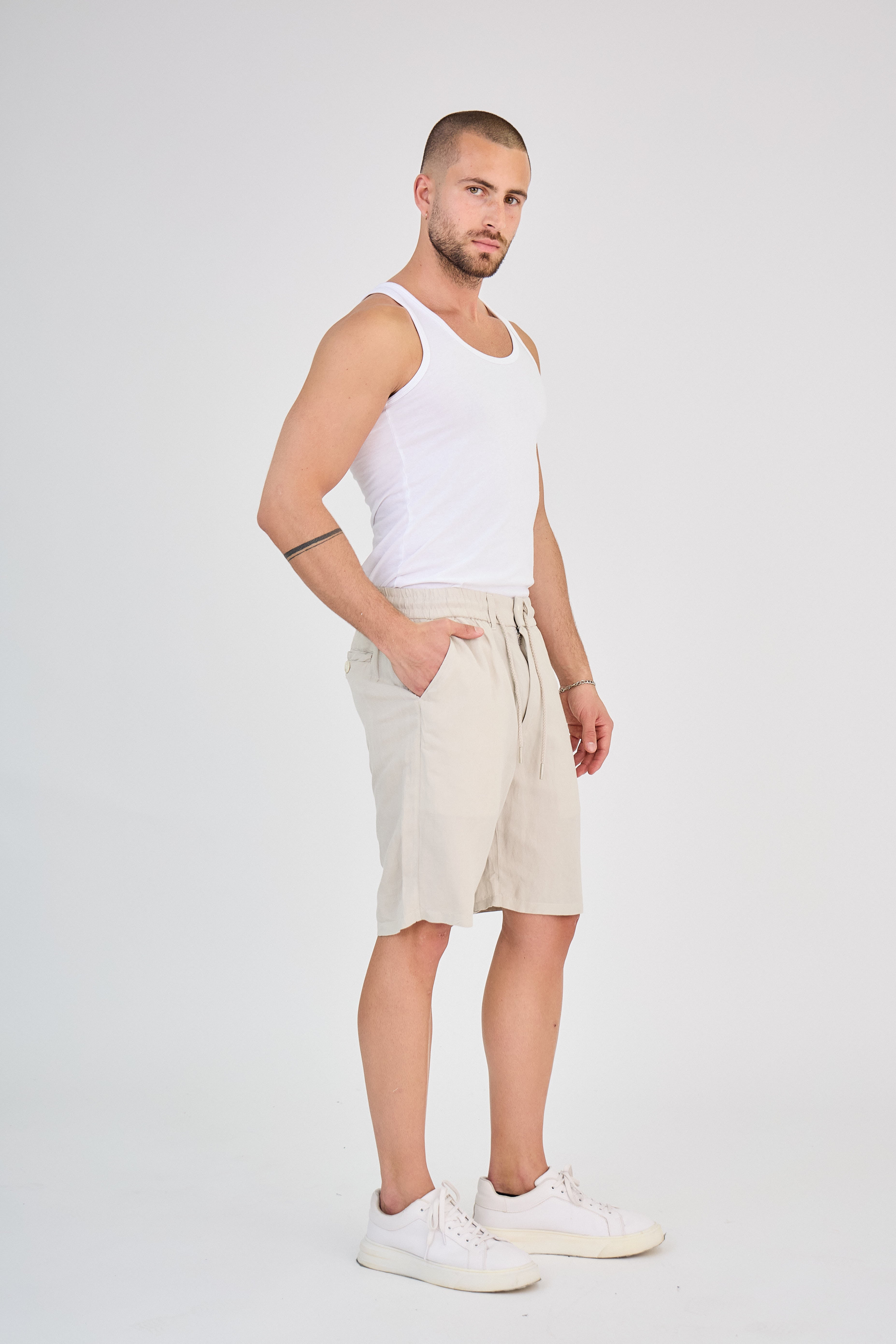 Beige Linen Shorts