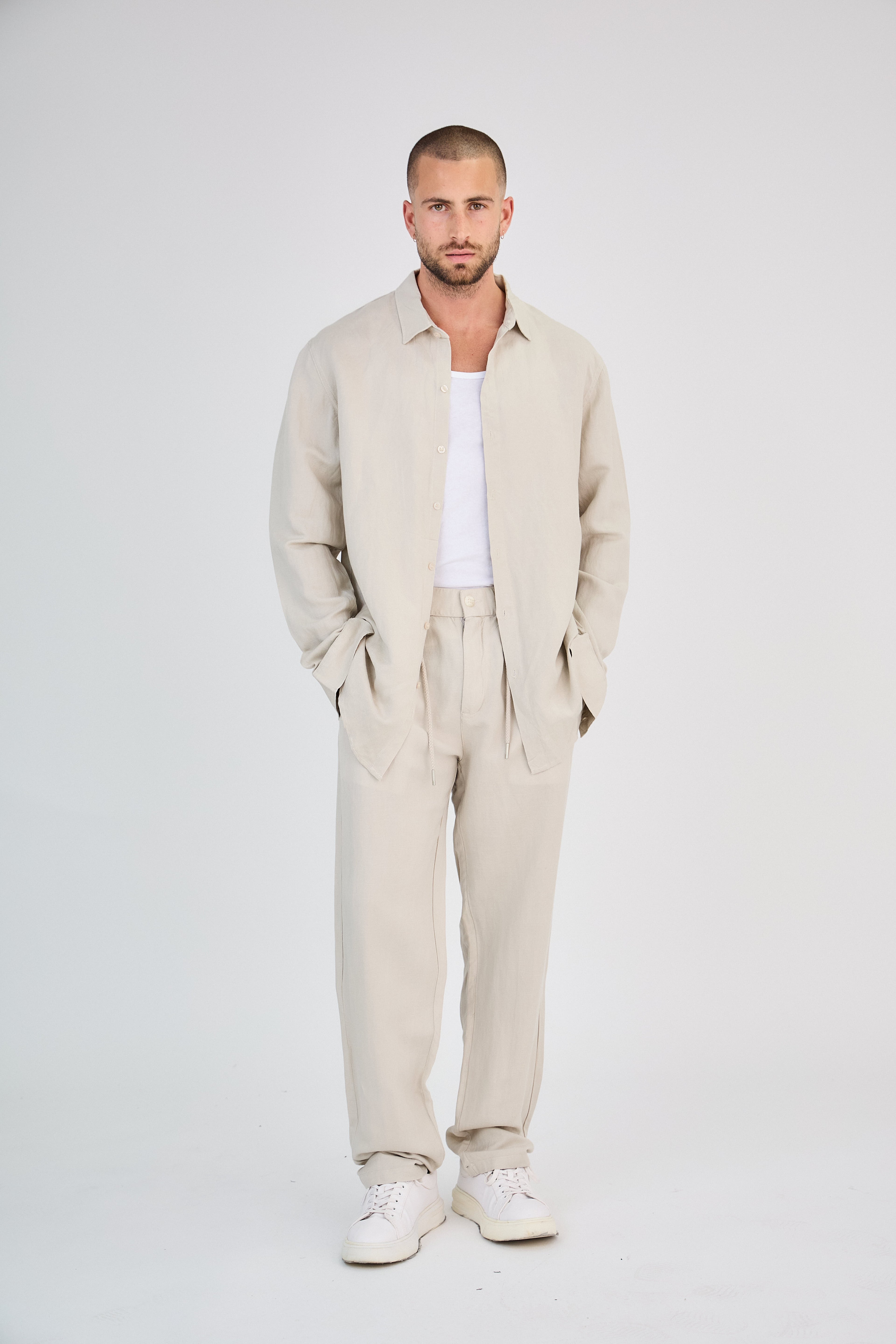 Chemise en Lin Manches Longues Beige