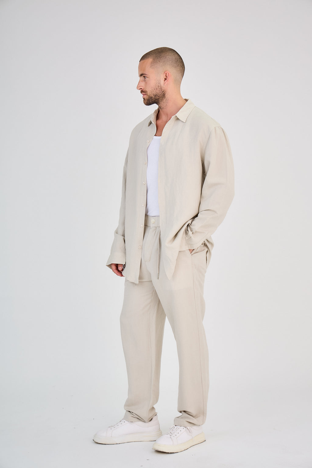 Chemise en Lin Manches Longues Beige