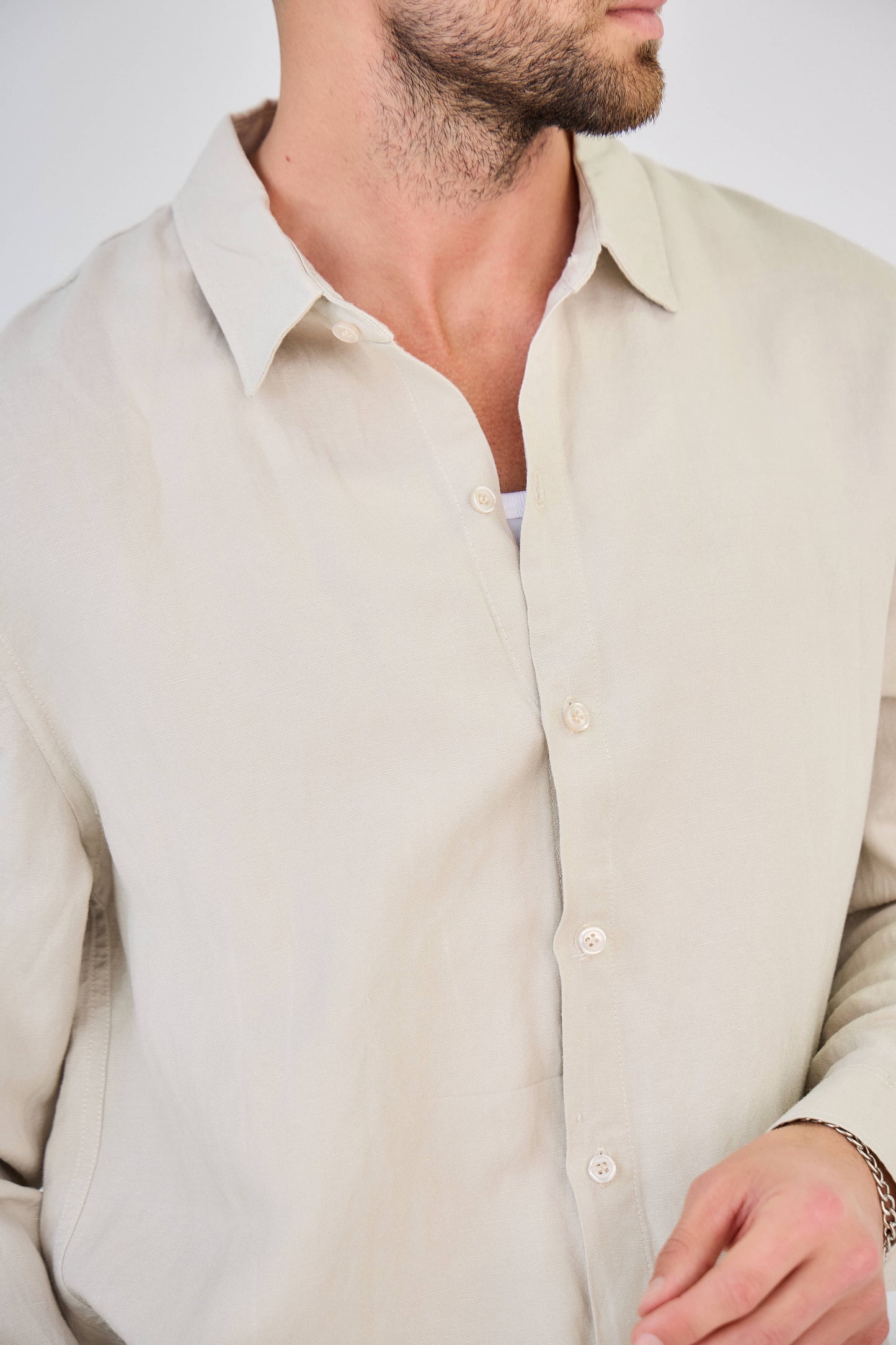 Chemise en Lin Manches Longues Beige