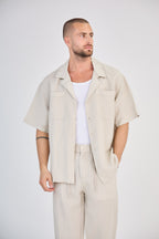 Beige Short Sleeve Linen Shirt