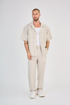 Beige Short Sleeve Linen Shirt