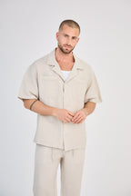 Beige Short Sleeve Linen Shirt