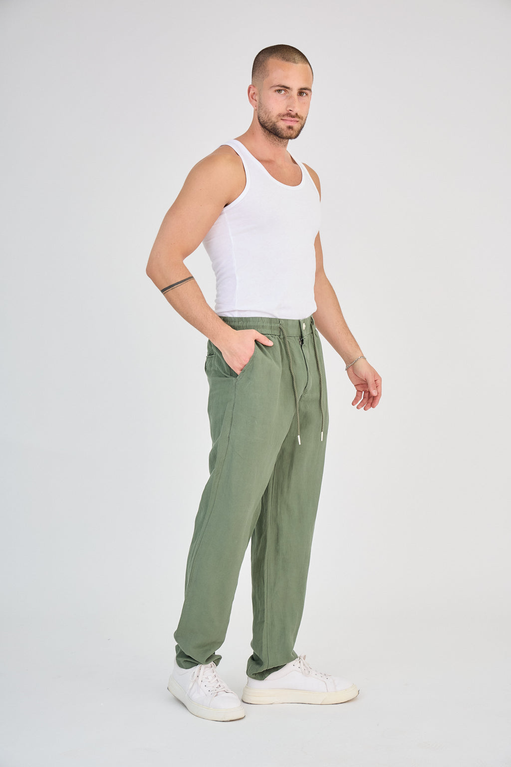 Pantalon en Lin Vert
