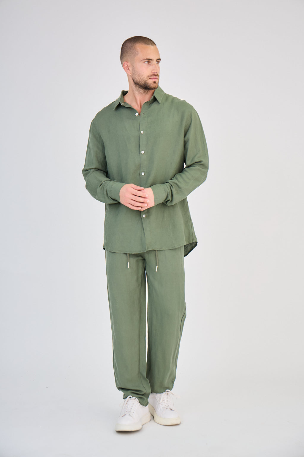 Chemise en Lin Manches Longues Verte