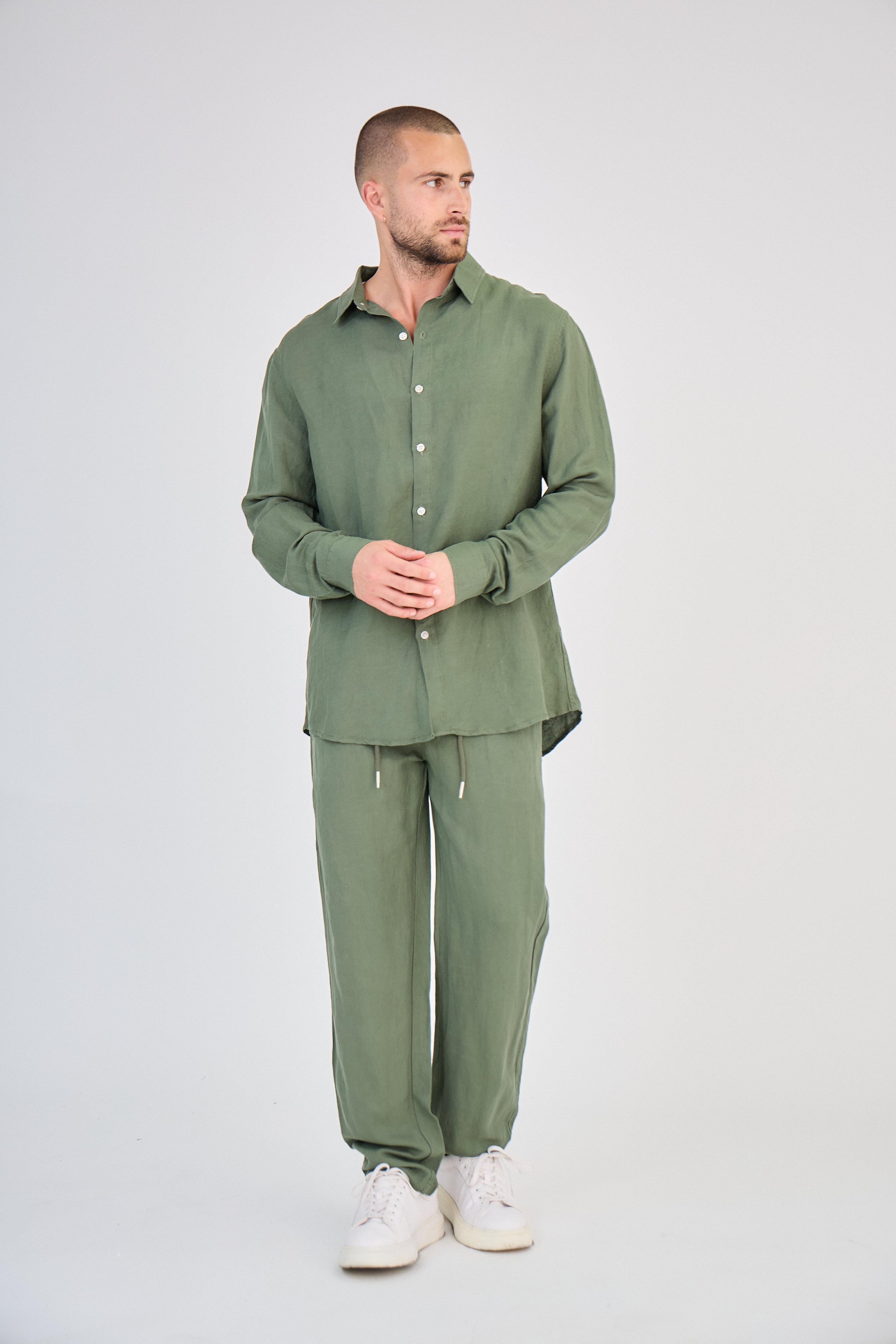 Chemise en Lin Manches Longues Verte