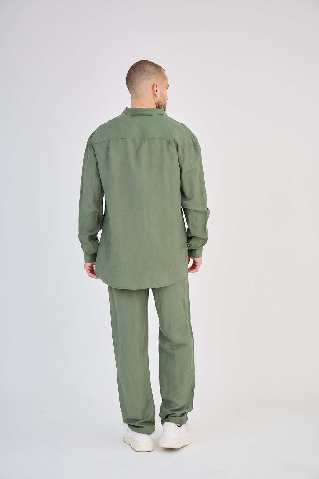 Chemise en Lin Manches Longues Verte