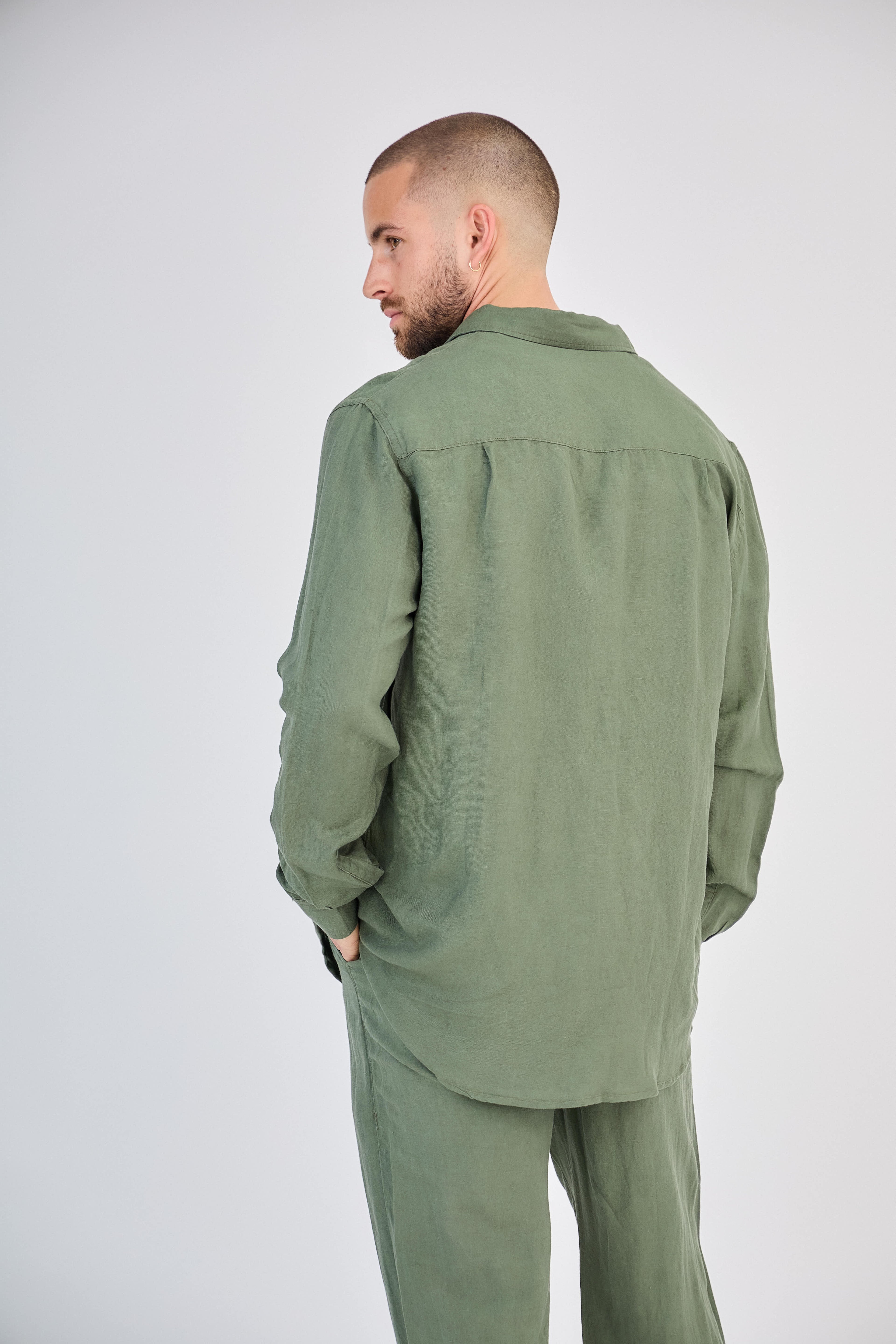 Chemise en Lin Manches Longues Verte