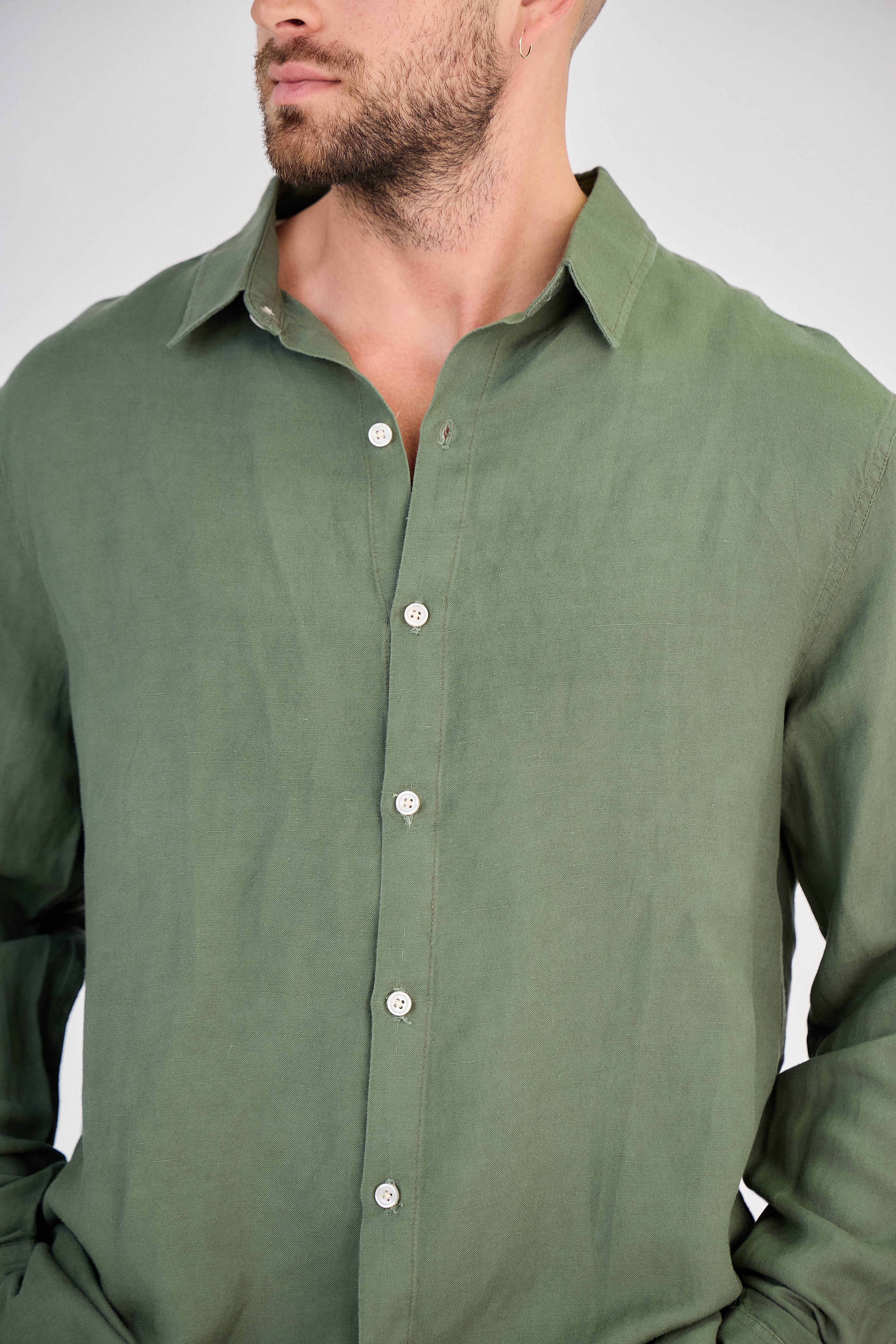 Chemise en Lin Manches Longues Verte
