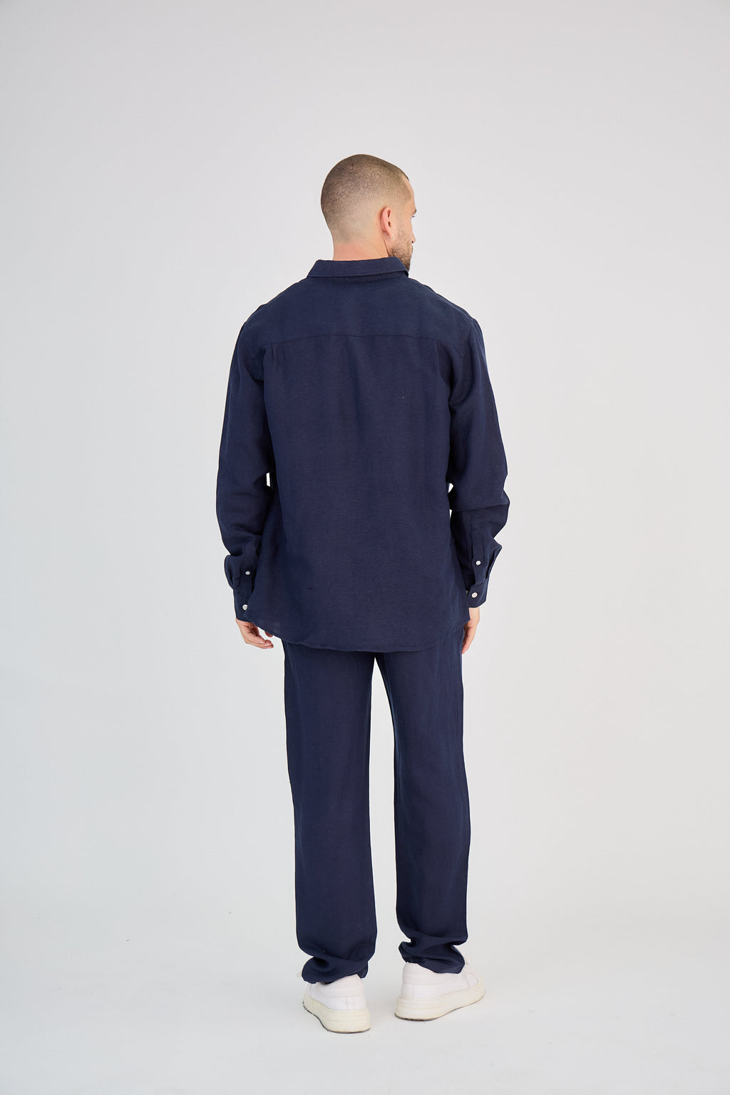 Chemise en Lin Manches Longues Bleu Marine